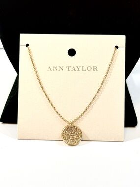 ANN TAYLOR Gold Pavé Pendant Necklace | Minimal Luxe | NWT